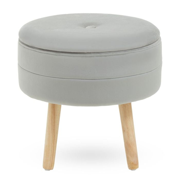 Ivy Velvet Storage Footstool with Rubberwood Legs