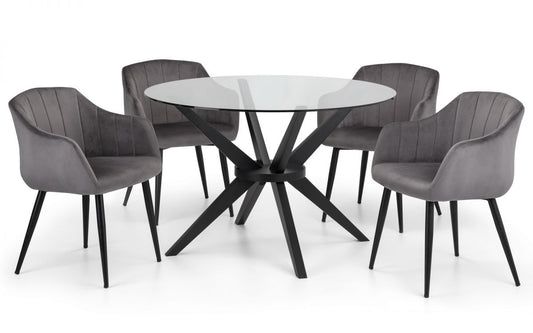 Hayden 120cm Round Dining Table & 4 Hobart Grey Chairs