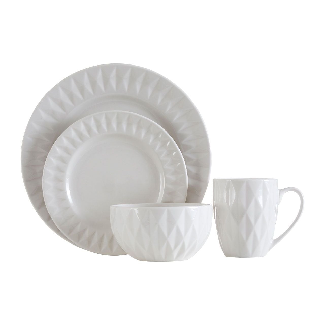 16 Pc Embossed Geo Dinner Set