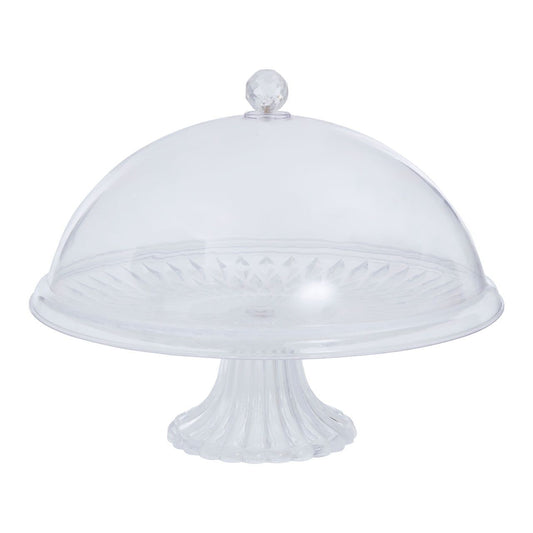 White Glass Cake Stand with Clear Dome