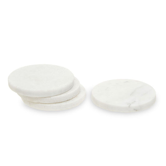 Round White Marble Coasters - Set of 4