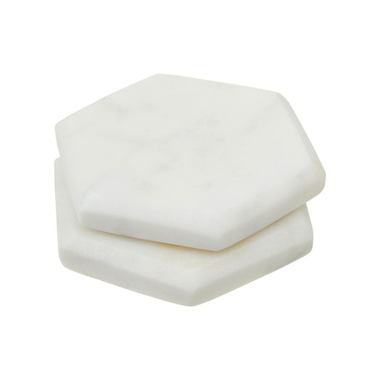 Hexagon White Marble Coasters - Set of 4