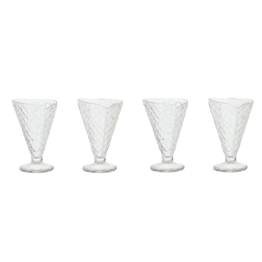 Tapered Waffle Cone Design Sundae Dessert Glasses - Set of 4