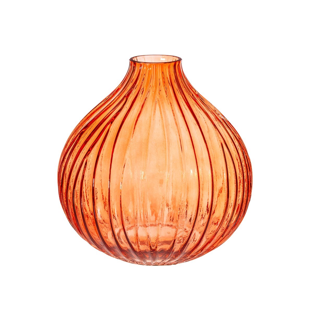 Round Fluted Glass Vase Amber/Orange