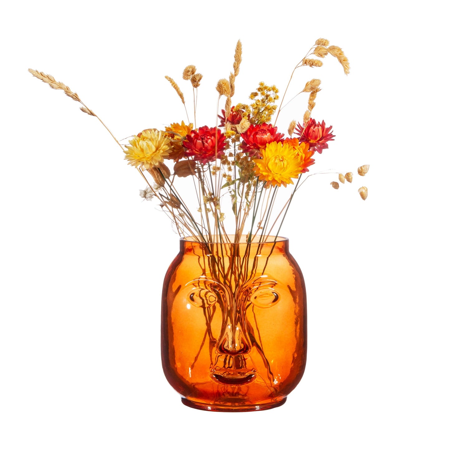 Glass Double Sided Face Vase - Amber/Orange