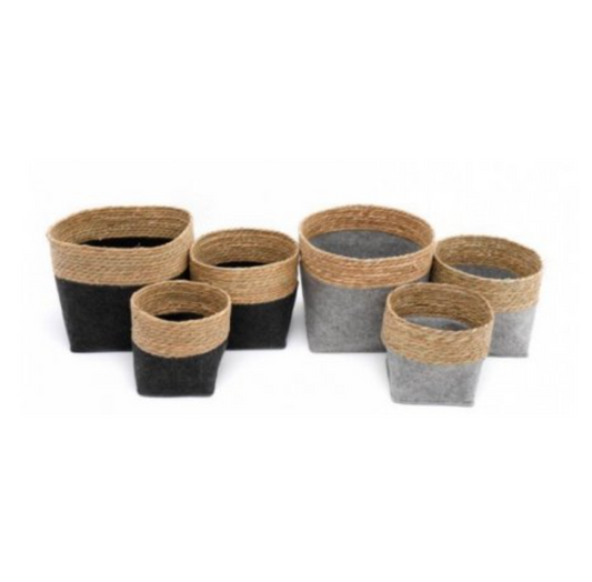 2 Assorted, Set of 3 Natural Round Baskets, 26cm