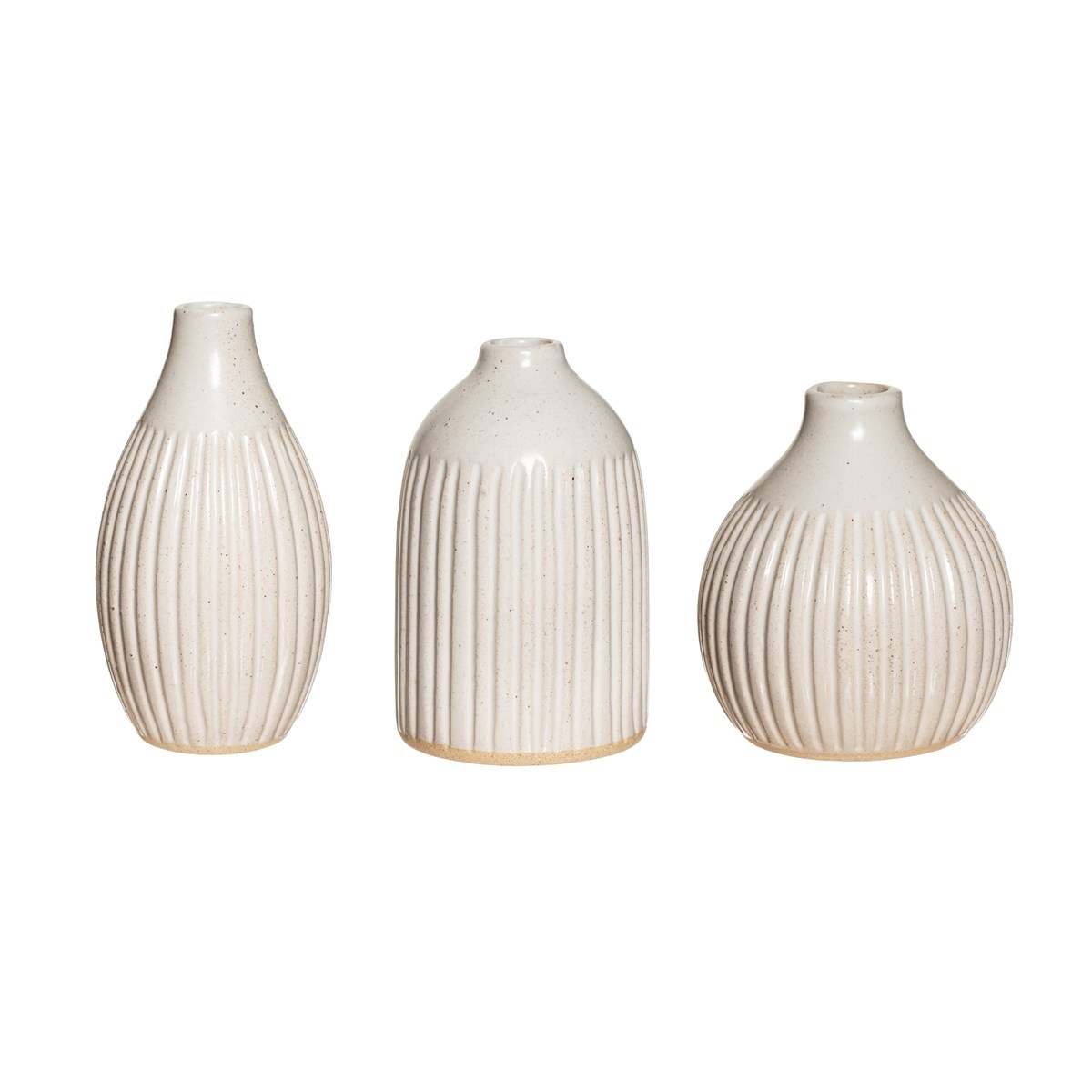 White Grooved Bud Vases - Set Of 3
