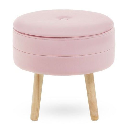 Ivy Velvet Storage Footstool with Rubberwood Legs